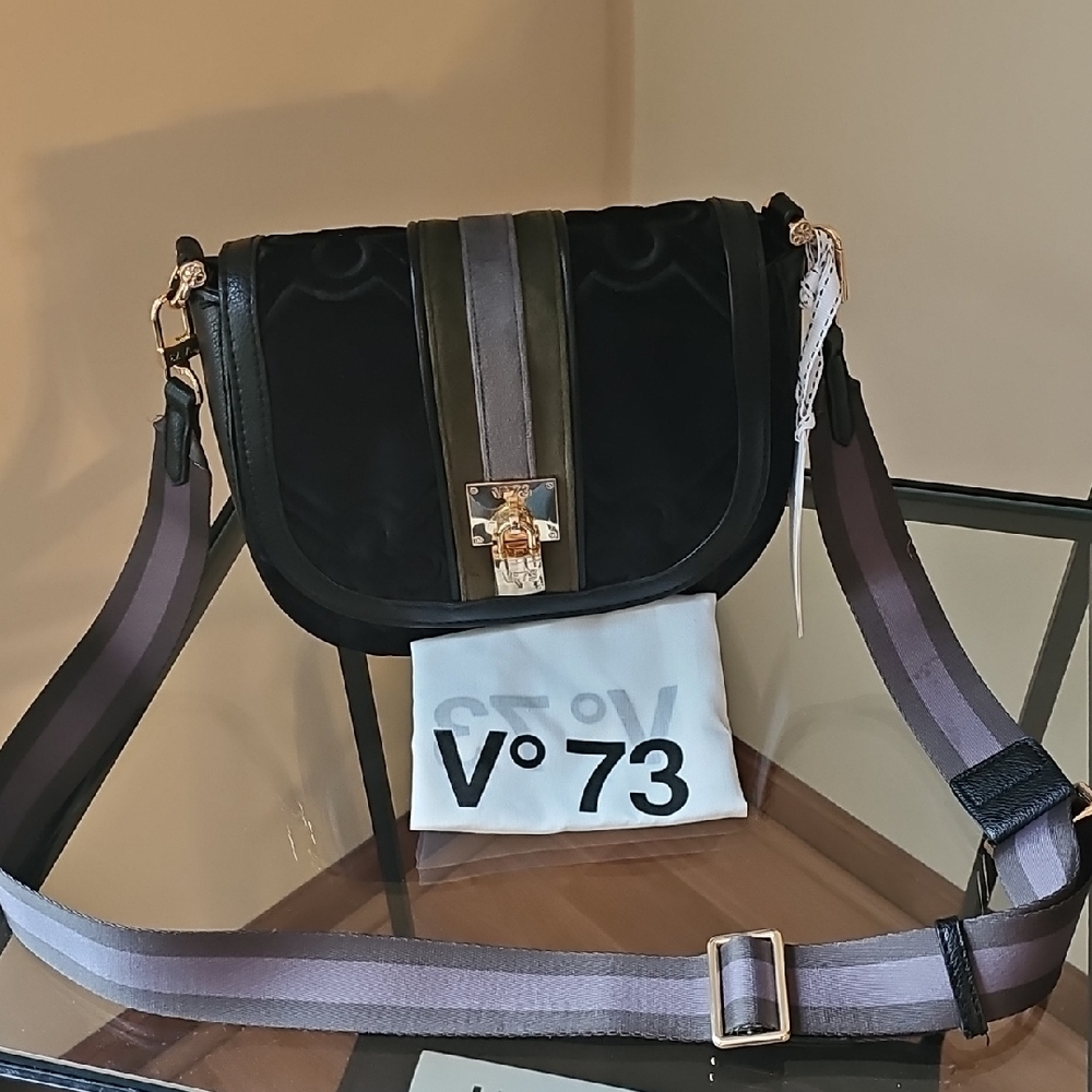 New black velvet with olive green and Gray strap  Women's Bag.Made in Italy